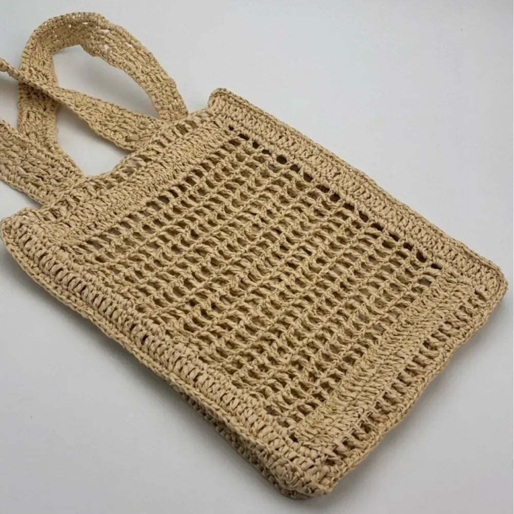 KissICON Straw Woven Hollow Shoulder Three-dimensional Letter Tote