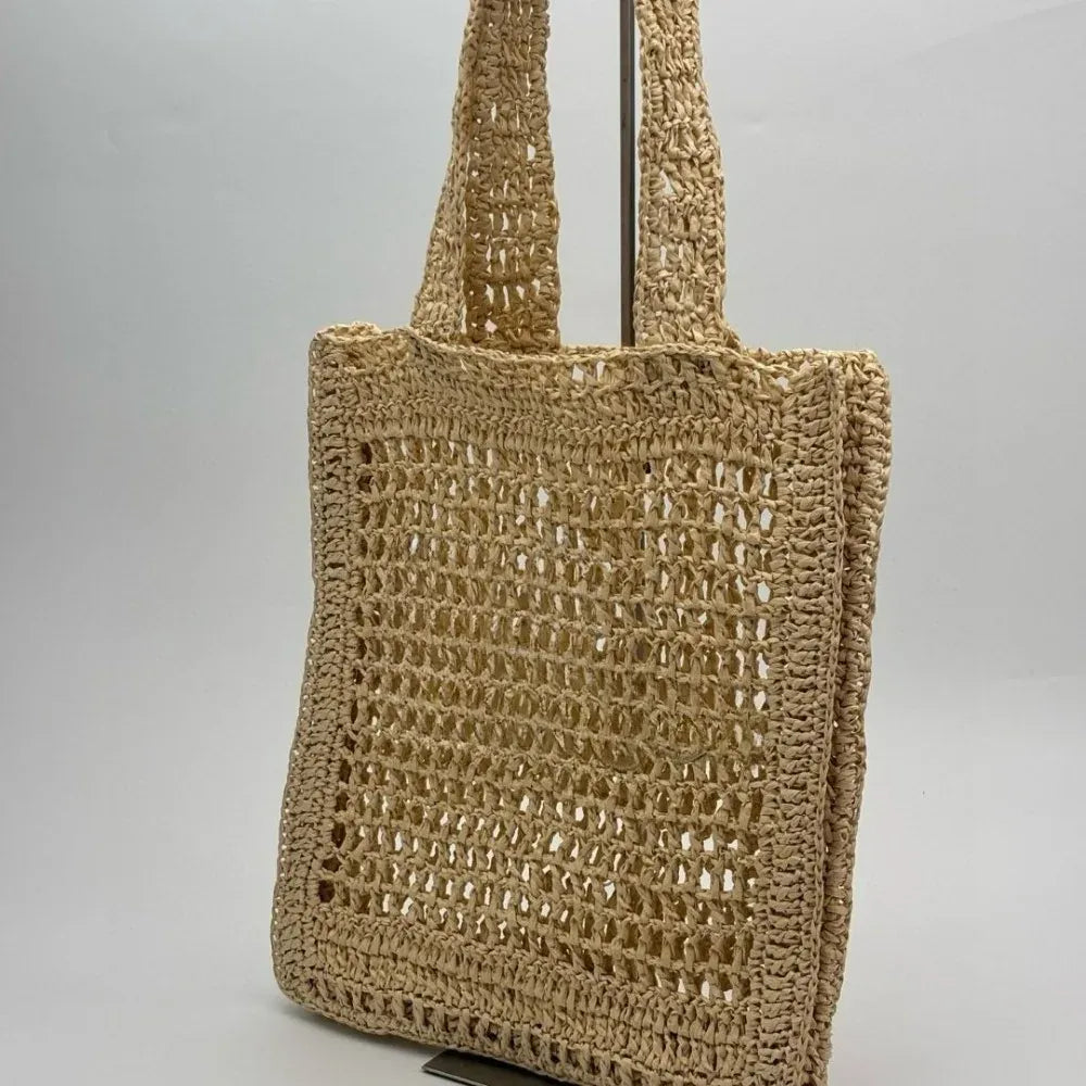 KissICON Straw Woven Hollow Shoulder Three-dimensional Letter Tote