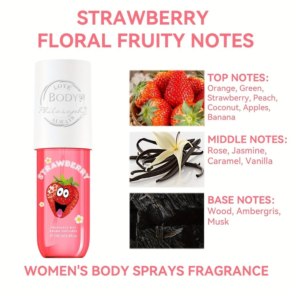 KissICON Strawberries Strawberry Bliss Hair And Body Mist Long Lasting