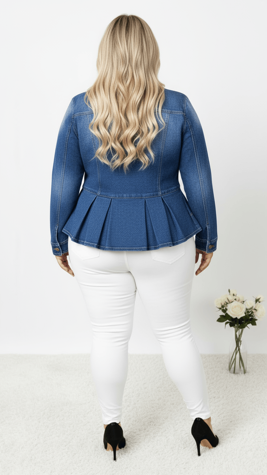 jkthpu-45 Stretch Slim Fit Plus Size Denim Jacket