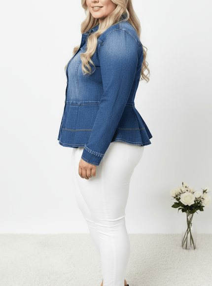 jkthpu-45 Stretch Slim Fit Plus Size Denim Jacket