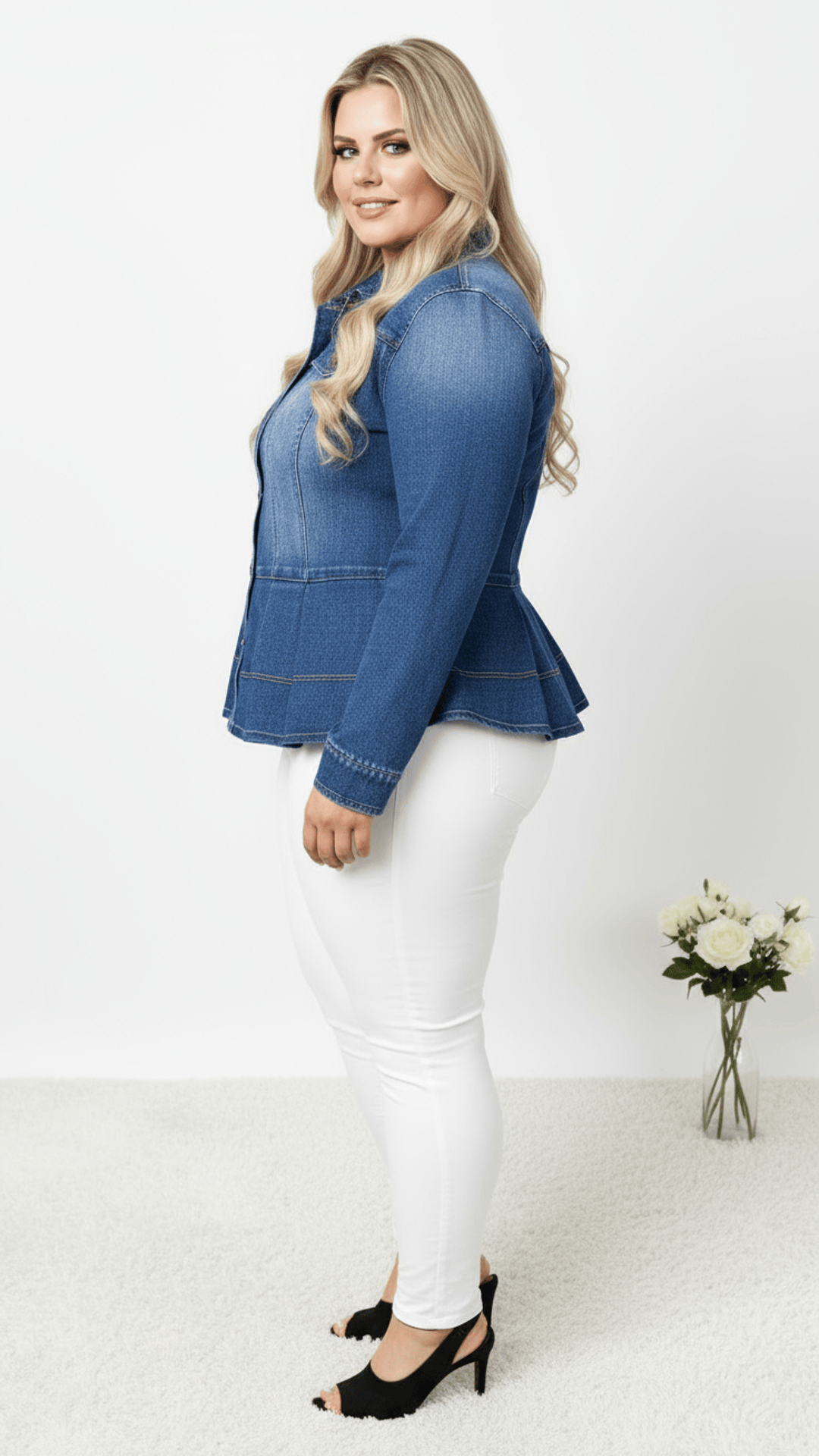 jkthpu-45 Stretch Slim Fit Plus Size Denim Jacket