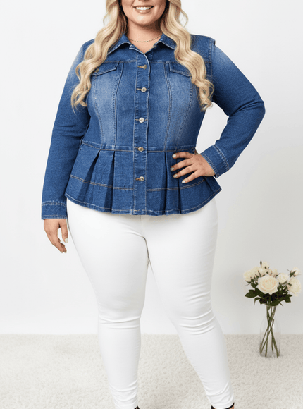 jkthpu-45 Stretch Slim Fit Plus Size Denim Jacket