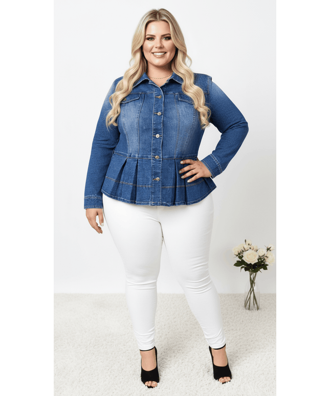 jkthpu-45 Stretch Slim Fit Plus Size Denim Jacket