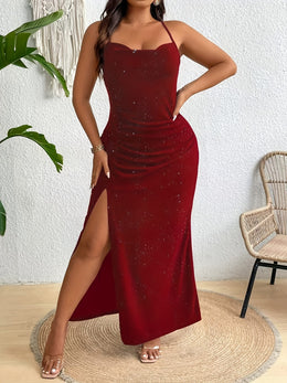 jkthpu-45 Stretchy Comfort | Elegant Black One-Shoulder Sparkling High-Slit Maxi Dress for Women - Stretchy Polyester Blend, Perfect for Parties and Formal Events, Summer Maxi Dress | Sparkling Maxi | Stretchy Fabric