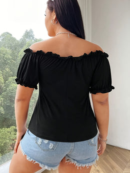 jkthpu-45 Stretchy OffShoulder Ruffle Crop Top for Curvy Women