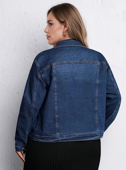 jkthpu-45 Stretchy VNeck DenimLike Blazer Plus Size Versatile Layering Piece