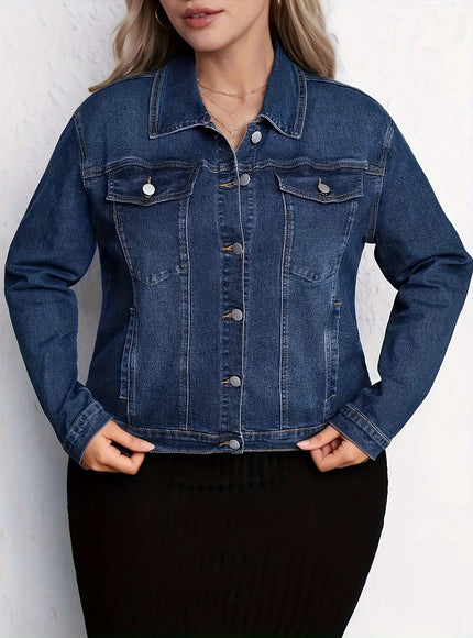 jkthpu-45 Stretchy VNeck DenimLike Blazer Plus Size Versatile Layering Piece