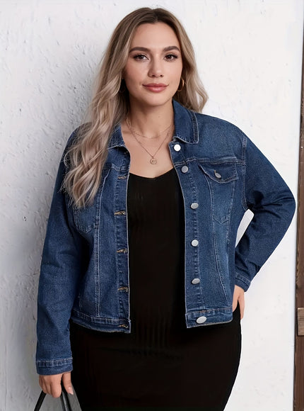 jkthpu-45 Stretchy VNeck DenimLike Blazer Plus Size Versatile Layering Piece