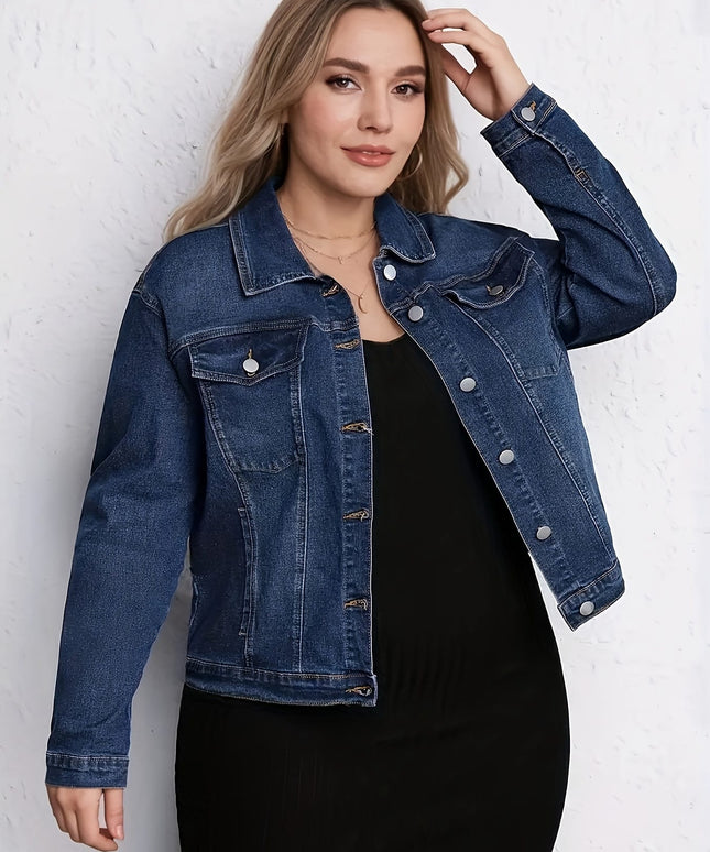 jkthpu-45 Stretchy VNeck DenimLike Blazer Plus Size Versatile Layering Piece