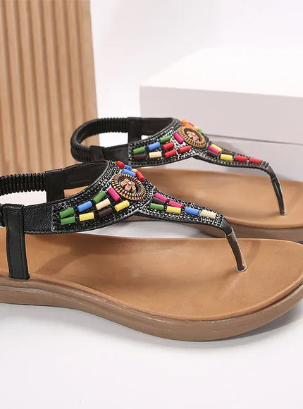 KissICON String Bead Crystal Decor Flat Sandals for Women