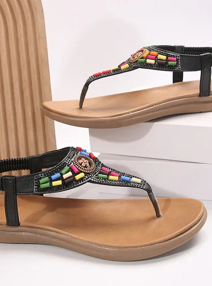 KissICON String Bead Crystal Decor Flat Sandals for Women