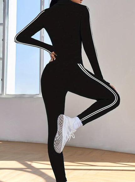 jkthpu-45 Striped Yoga Set Long Sleeve Top  Pants Fitness Suit