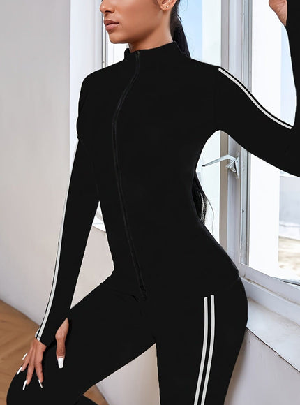 jkthpu-45 Striped Yoga Set Long Sleeve Top  Pants Fitness Suit