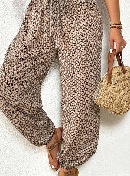 jkthpu-45 Stunning Multicolor / UK Size 18 Elegant PlusSize Grid Print Drawstring Casual Trousers