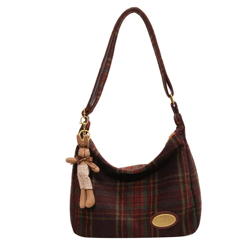 KissICON style 1 / (30cm<Max Length<50cm) American Vintage Plaid Wool Crossbody – Shoulder