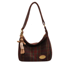 KissICON style 1 / (30cm<Max Length<50cm) American Vintage Plaid Wool Crossbody – Shoulder