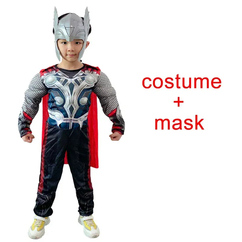 KissICON Style 2 / height 105-125cm Thor Muscle Anime Smile Hero Cosplay Costume, Combinaison, Marteau Everak, Ensemble Complet, Costumes d'Halloween et de Carnaval