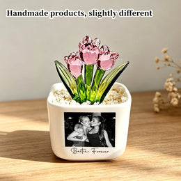 KissICON Style 2 Personalized Bestie Photo Flower Pot Unique Friend  Sister Gift