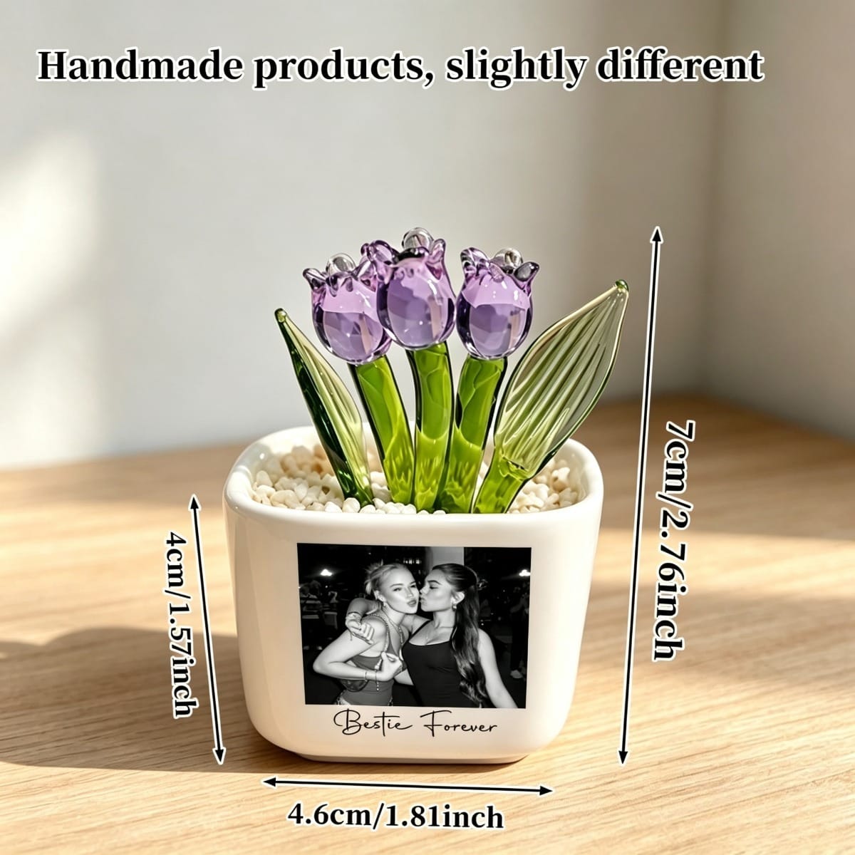 KissICON Style 3 Personalized Bestie Photo Flower Pot Unique Friend  Sister Gift