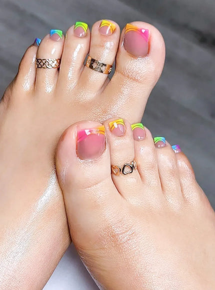 KissICON Style2 Press On Nails Simple Summer Rainbow French Wearing