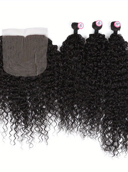 KissICON Style4 / 18 20 22 with 18 KissIcon 3 Packs Afro Curly Extensions Closure -