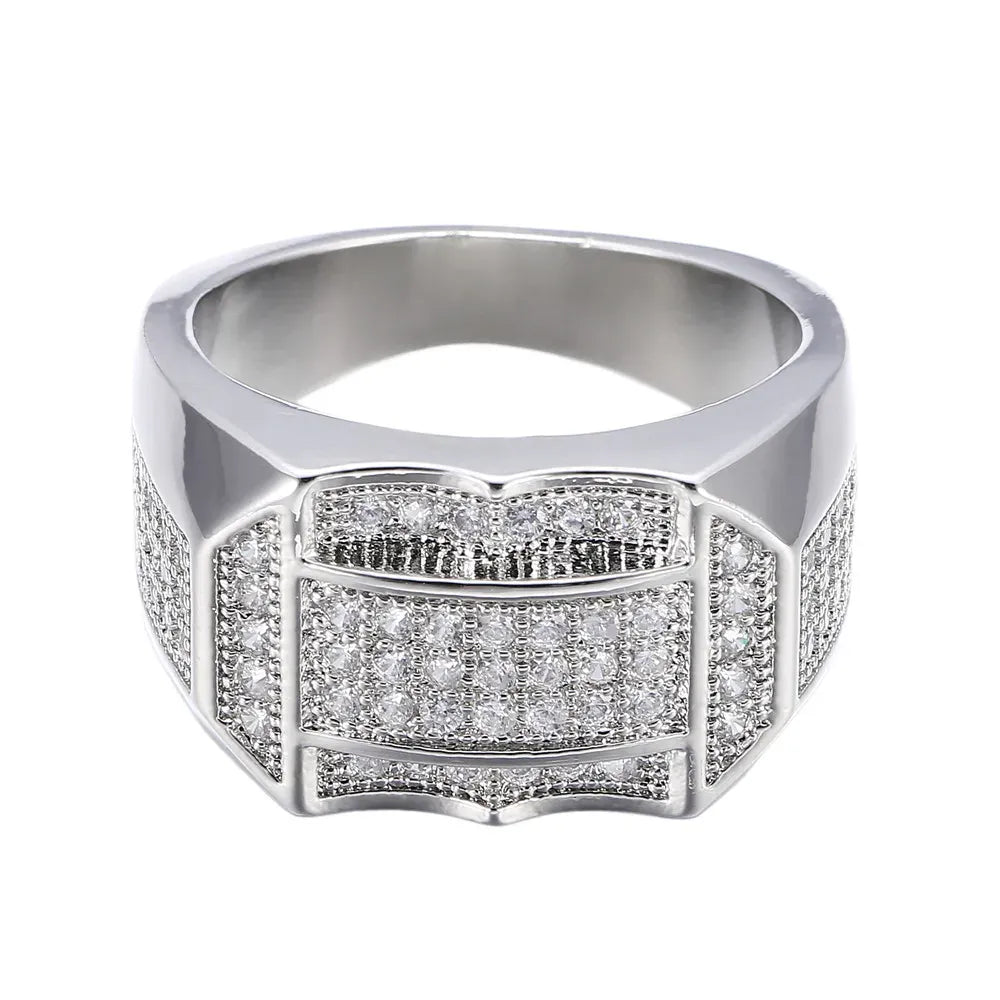 KissICON Stylish 925 Sterling Silver Men S Ring With Diamond Encrusted Design Featuring Generous And Simple Temperament For Trendy Guys