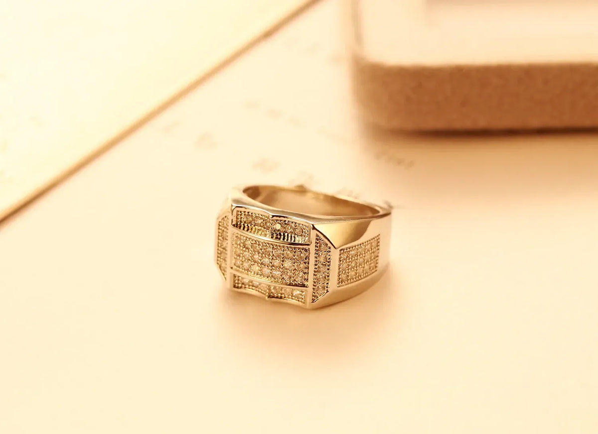 KissICON Stylish 925 Sterling Silver Men S Ring With Diamond Encrusted Design Featuring Generous And Simple Temperament For Trendy Guys