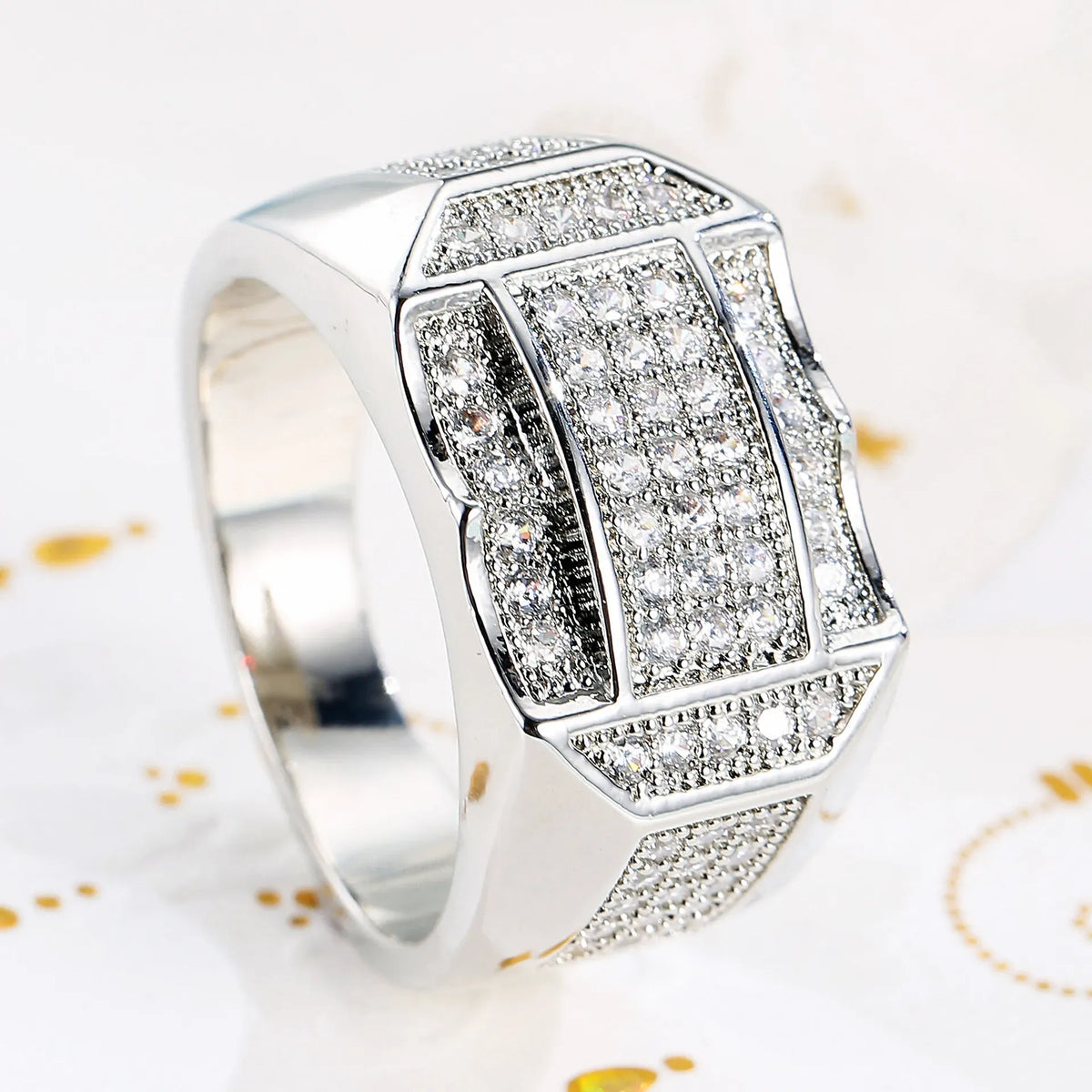 KissICON Stylish 925 Sterling Silver Men S Ring With Diamond Encrusted Design Featuring Generous And Simple Temperament For Trendy Guys