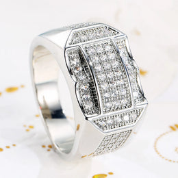 KissICON Stylish 925 Sterling Silver Men S Ring With Diamond Encrusted Design Featuring Generous And Simple Temperament For Trendy Guys