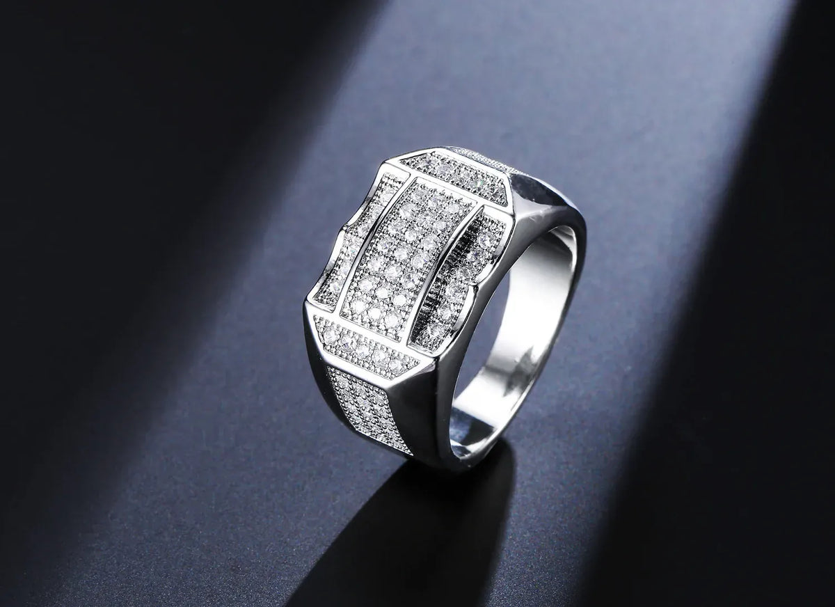 KissICON Stylish 925 Sterling Silver Men S Ring With Diamond Encrusted Design Featuring Generous And Simple Temperament For Trendy Guys