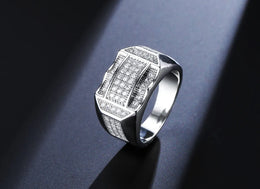 KissICON Stylish 925 Sterling Silver Men S Ring With Diamond Encrusted Design Featuring Generous And Simple Temperament For Trendy Guys