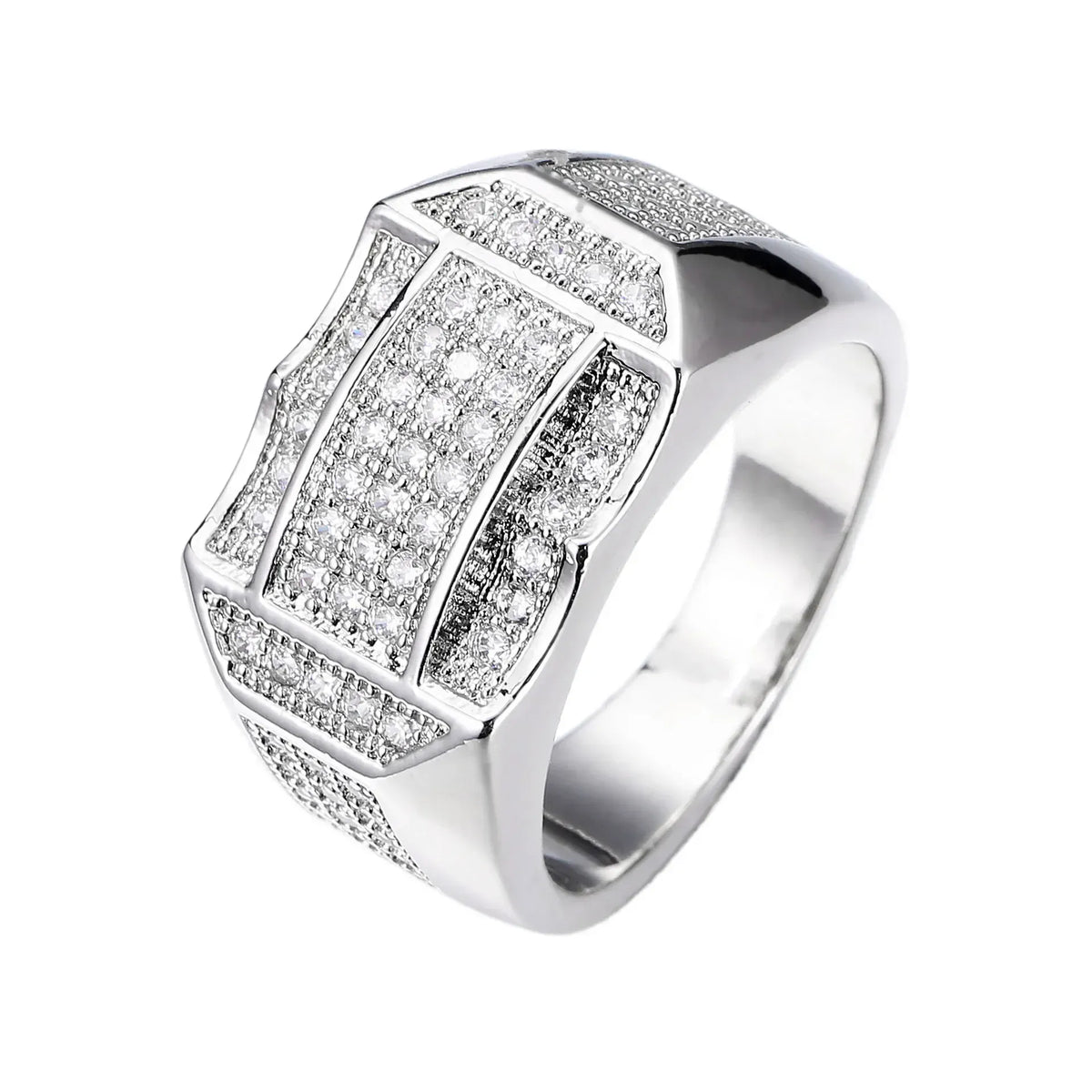 KissICON Stylish 925 Sterling Silver Men S Ring With Diamond Encrusted Design Featuring Generous And Simple Temperament For Trendy Guys