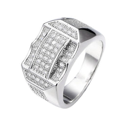 KissICON Stylish 925 Sterling Silver Men S Ring With Diamond Encrusted Design Featuring Generous And Simple Temperament For Trendy Guys