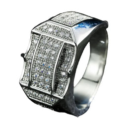 KissICON Stylish 925 Sterling Silver Men S Ring With Diamond Encrusted Design Featuring Generous And Simple Temperament For Trendy Guys