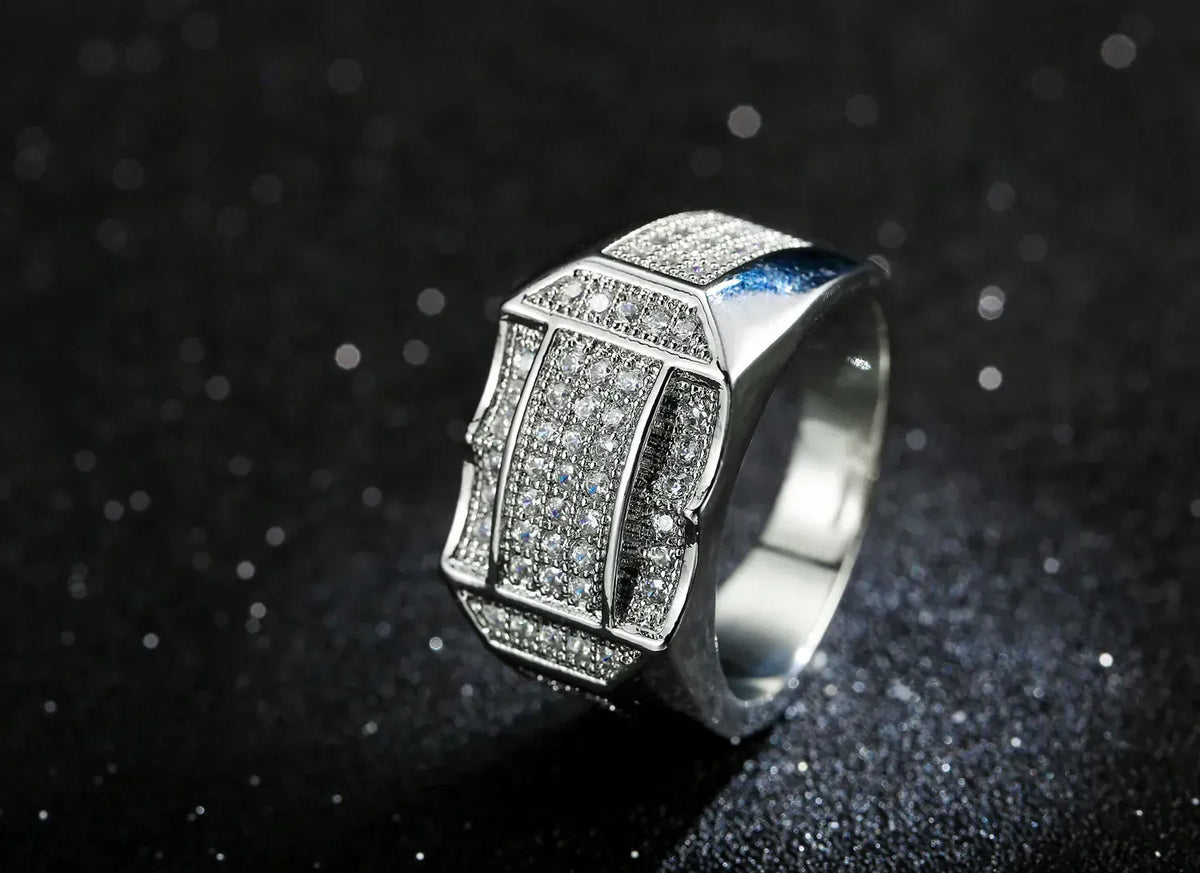 KissICON Stylish 925 Sterling Silver Men S Ring With Diamond Encrusted Design Featuring Generous And Simple Temperament For Trendy Guys