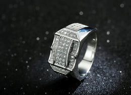 KissICON Stylish 925 Sterling Silver Men S Ring With Diamond Encrusted Design Featuring Generous And Simple Temperament For Trendy Guys