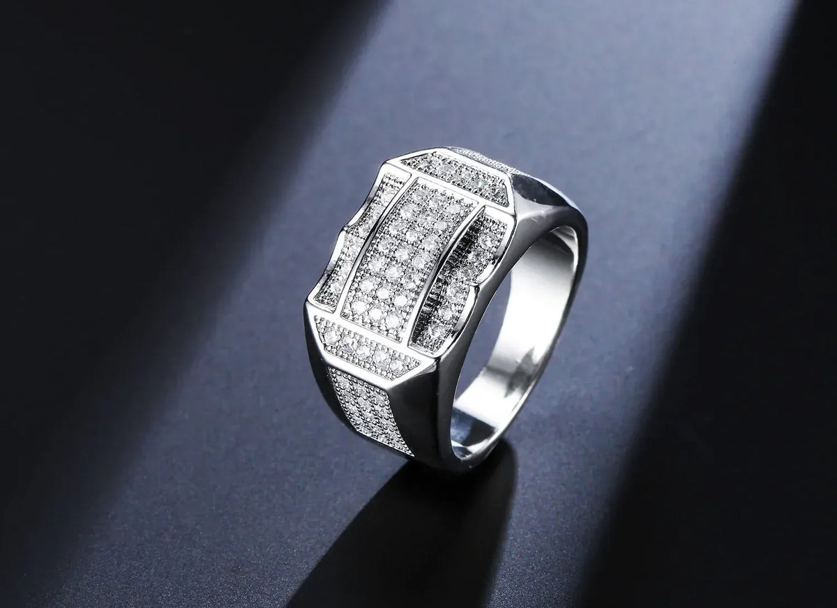 KissICON Stylish 925 Sterling Silver Men S Ring With Diamond Encrusted Design Featuring Generous And Simple Temperament For Trendy Guys