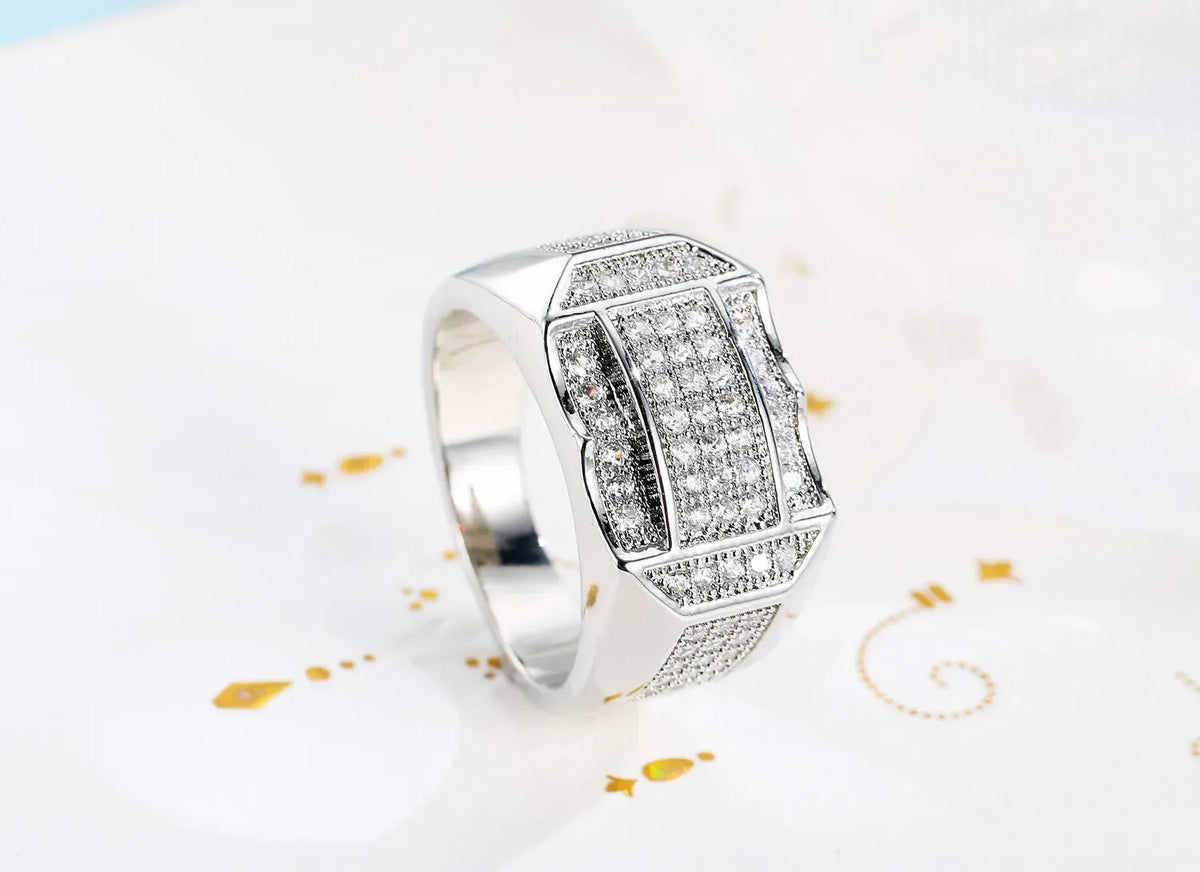 KissICON Stylish 925 Sterling Silver Men S Ring With Diamond Encrusted Design Featuring Generous And Simple Temperament For Trendy Guys