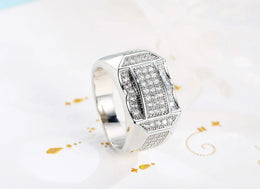 KissICON Stylish 925 Sterling Silver Men S Ring With Diamond Encrusted Design Featuring Generous And Simple Temperament For Trendy Guys