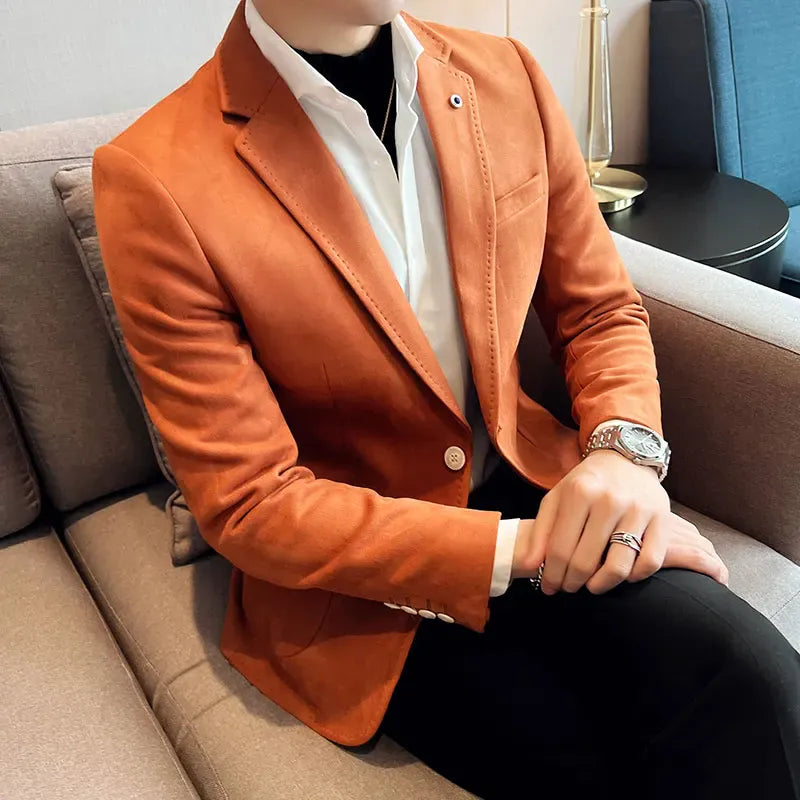 KissICON Stylish Korean Suede SlimFit Mens Business Casual Suit