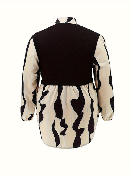 KissICON Stylish Plus Size Abstract Striped Blouse - Women's Casual Long Sleeve Button Down Shirt for Spring - Soft, Breathable, Comfortable, and Elegant Clothing for Curvy Women