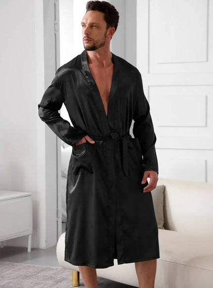 KissICON Stylish VNeck Black PJ Robe  Shorts Sleep Set