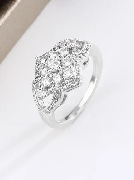 KissICON Stylish White Full Zircon Shape 925 Silver Plated Ring for Women's High Quality Shiny Anniversary Gift Sterling Silver Jewelry