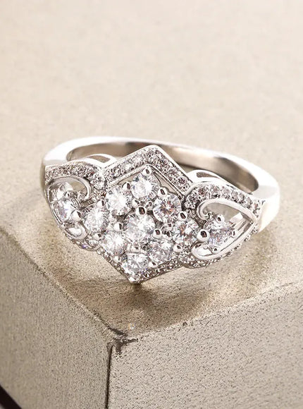 KissICON Stylish White Full Zircon Shape 925 Silver Plated Ring for Women's High Quality Shiny Anniversary Gift Sterling Silver Jewelry