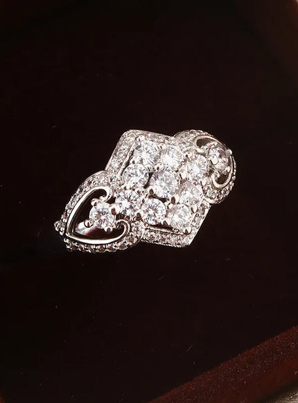 KissICON Stylish White Full Zircon Shape 925 Silver Plated Ring for Women's High Quality Shiny Anniversary Gift Sterling Silver Jewelry