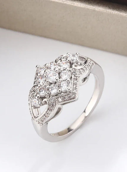 KissICON Stylish White Full Zircon Shape 925 Silver Plated Ring for Women's High Quality Shiny Anniversary Gift Sterling Silver Jewelry