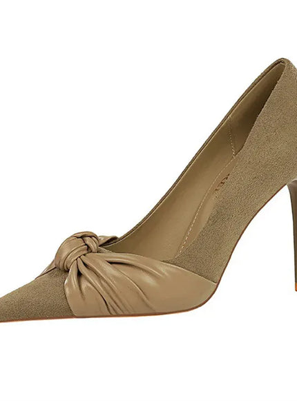 KissICON Suede Women Pumps Shallow Mouth Pointed Toe Bow