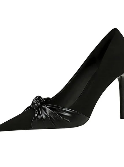 KissICON Suede Women Pumps Shallow Mouth Pointed Toe Bow