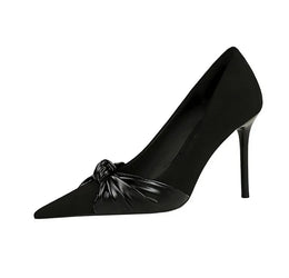 KissICON Suede Women Pumps Shallow Mouth Pointed Toe Bow